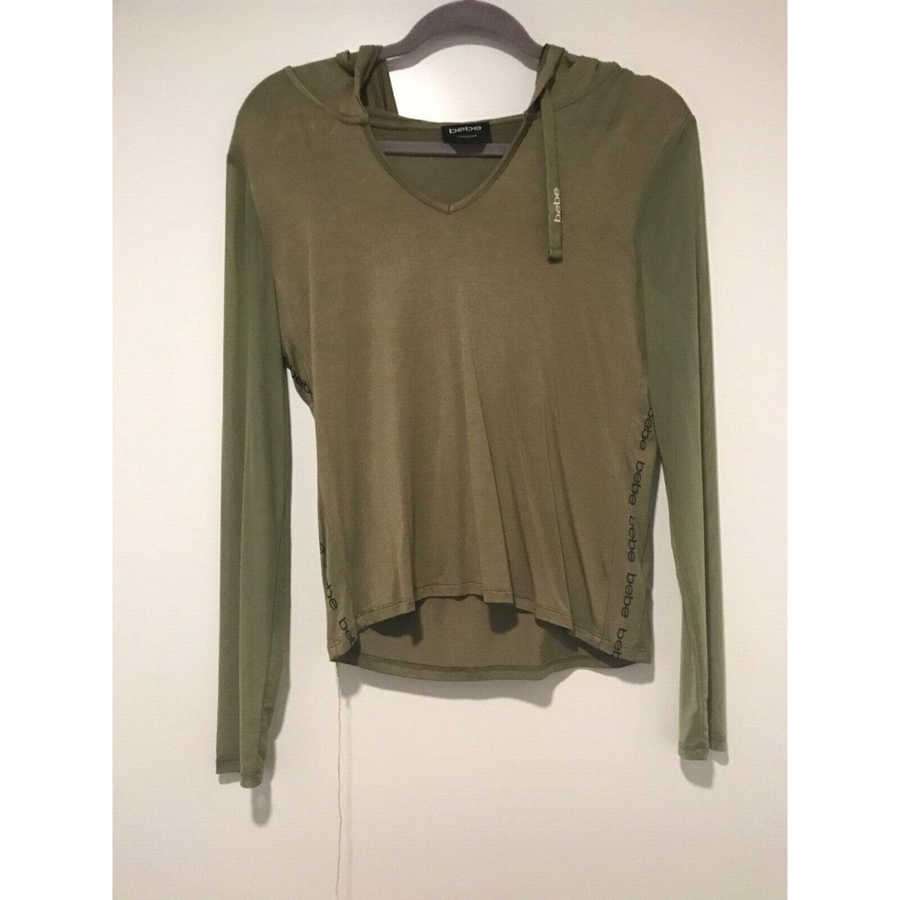 Bebe Sport Women's Olive Cropped Athletic Hoodie Size Large (more like a Medium)